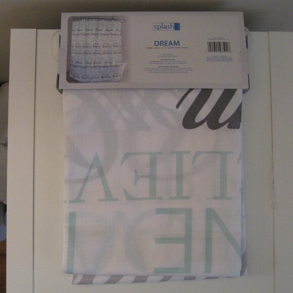 Inspirational Imagine Dream Believe Fabric Shower Curtain, Teal Green White, New - Picture 4 of 4